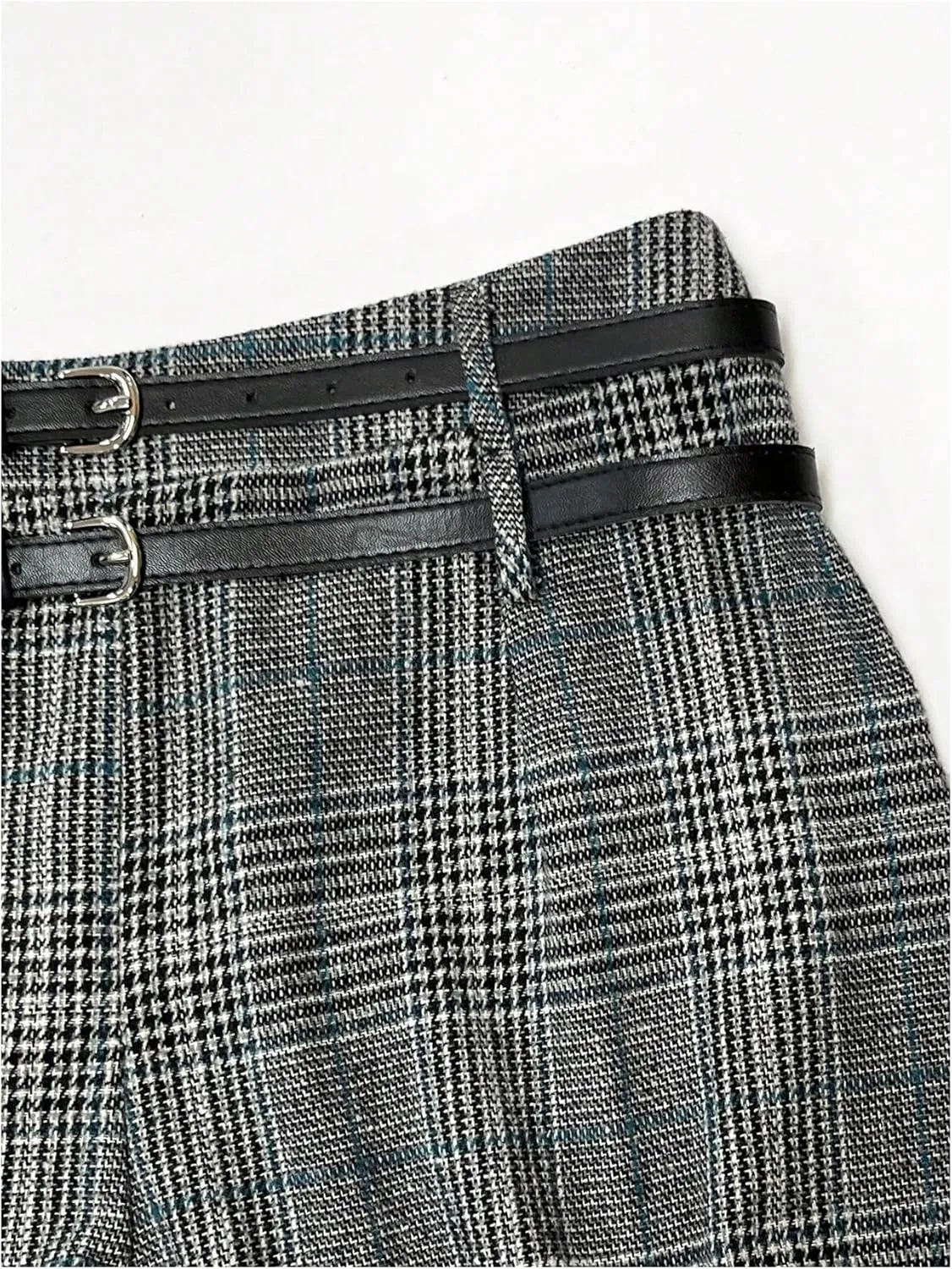 SOLY HUX Women's Plus Size Dress Pants Plaid Wide Leg High Waisted Work Office Tailored Pants with Belt