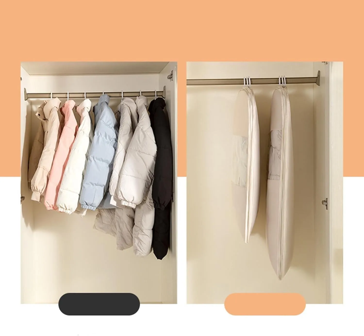 Space Saver Hanging Garment Bags for Closet Storage,Space Saving Hanging Garment Bag Self Compression Zipper,Dust Cover Clothes Bags Travel Organizer Protector for Down Coat Suit (White, 43.3 in)