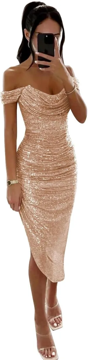 Sparkly Sequin Prom Dresses 2024 Off The Shoulder Short Tight Homecoming Dress for Teens MR73