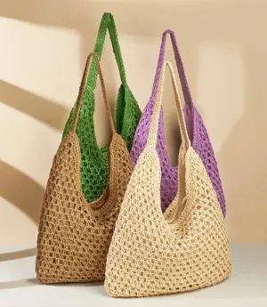 Straw Purses For Women Summer Straw Tote Rattan Purse Chic Straw Beach Bags Raffia Handbag Handwoven Shoulder Bag