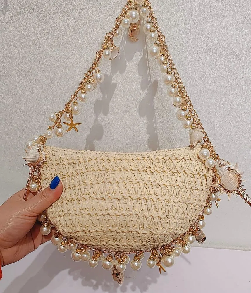 Straw Shoulder Bag for Women Crescent Evening Beach Bag Summer Purse Clutch Chic Woven Hobo Bags