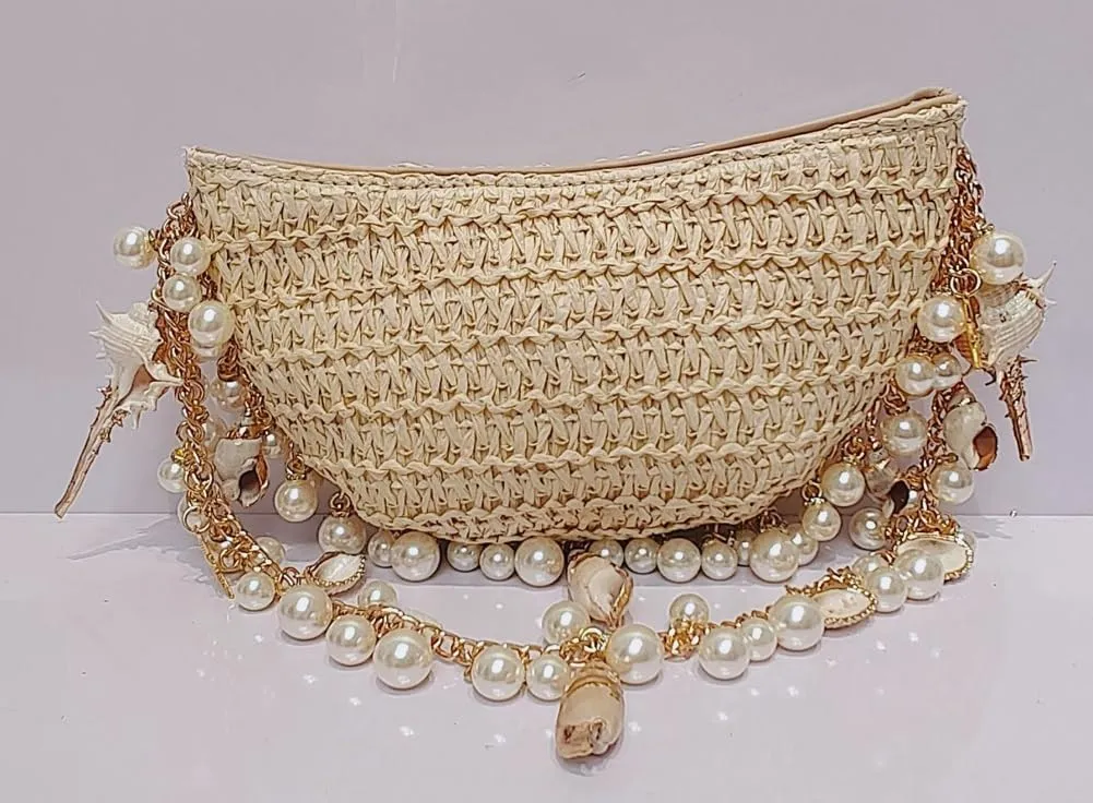 Straw Shoulder Bag for Women Crescent Evening Beach Bag Summer Purse Clutch Chic Woven Hobo Bags