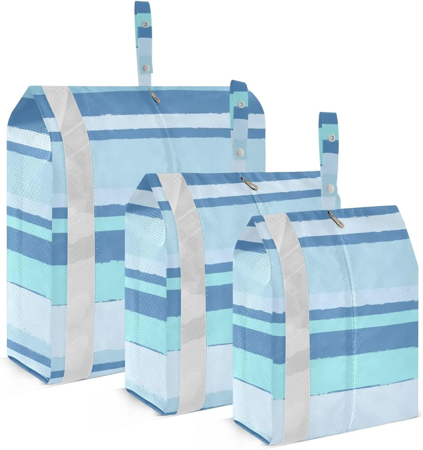 Stripes Blue 3 Set Travel Packing Cubes For Suitcases, Foldable, Garment Bag Closet Storage, Luggage Space Saver, Luggages Management Personnel