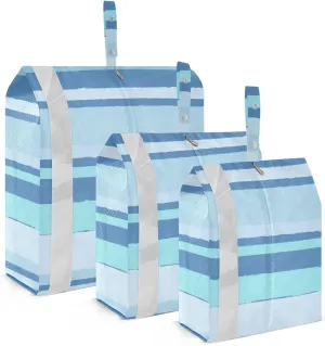 Stripes Blue 3 Set Travel Packing Cubes For Suitcases, Foldable, Garment Bag Closet Storage, Luggage Space Saver, Luggages Management Personnel