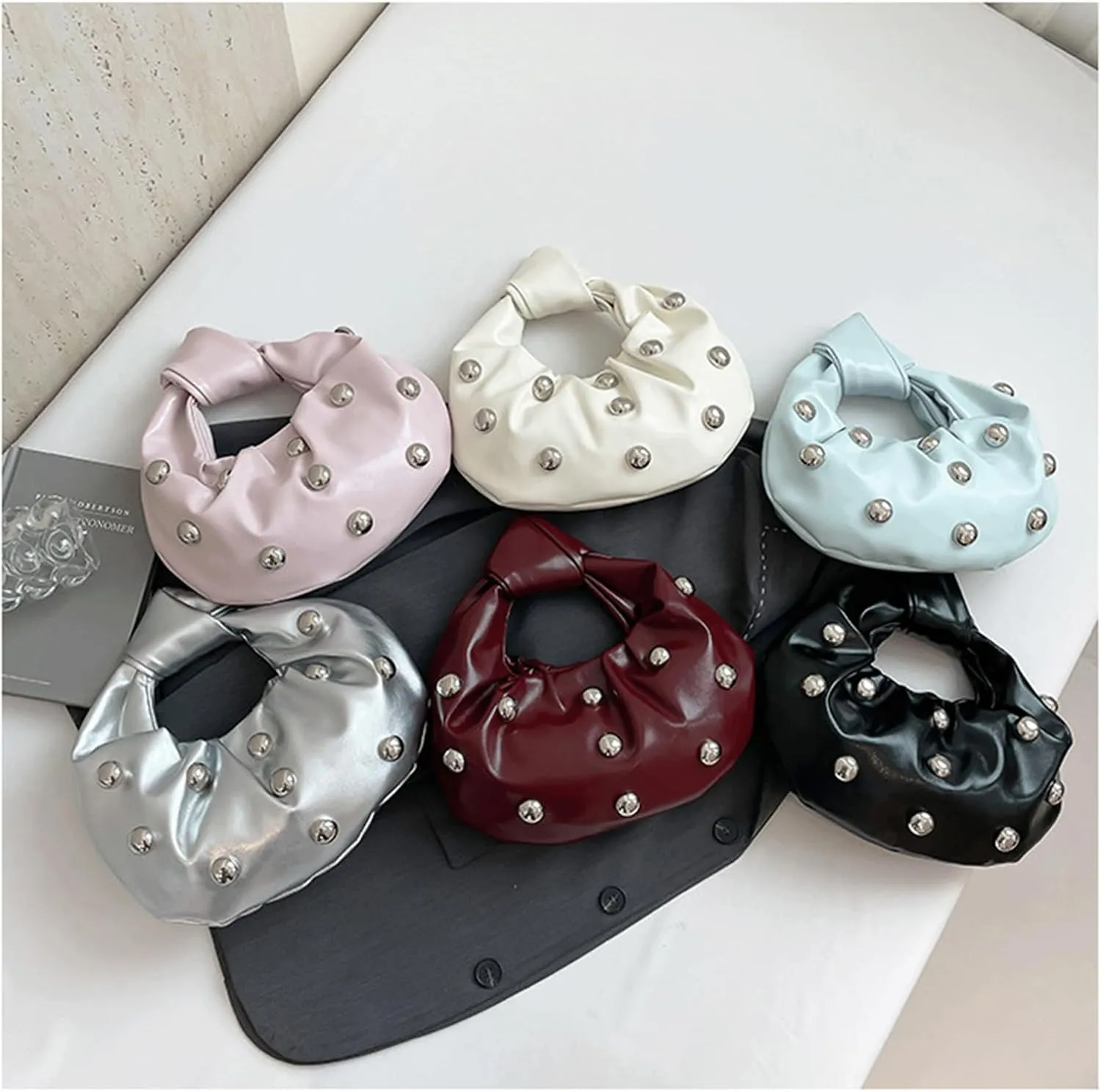 Studded Bag for Women Y2K Studded Purse Slouchy Vegan Leather Shoulder Bag 90s Retro Purse Trendy Chic Hobo Bags