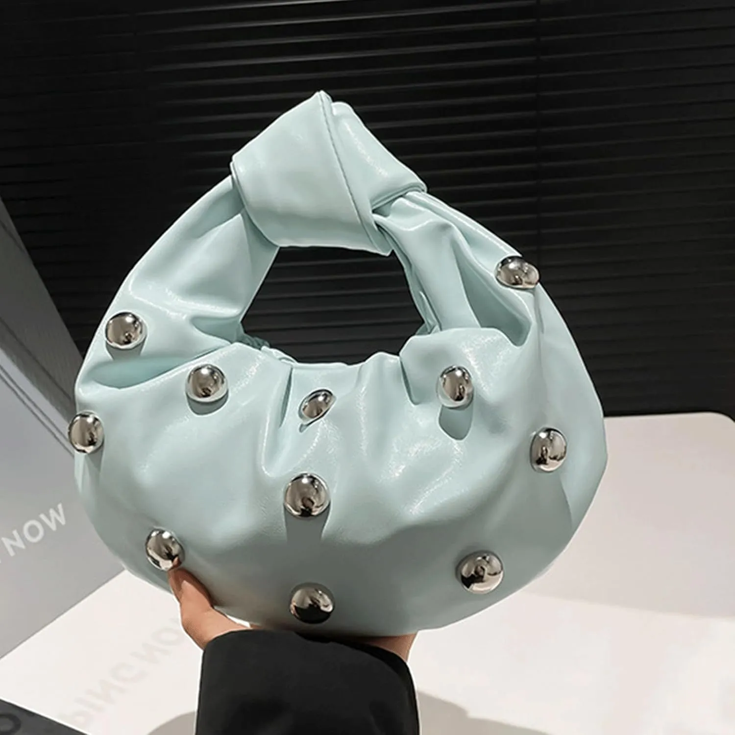 Studded Bag for Women Y2K Studded Purse Slouchy Vegan Leather Shoulder Bag 90s Retro Purse Trendy Chic Hobo Bags