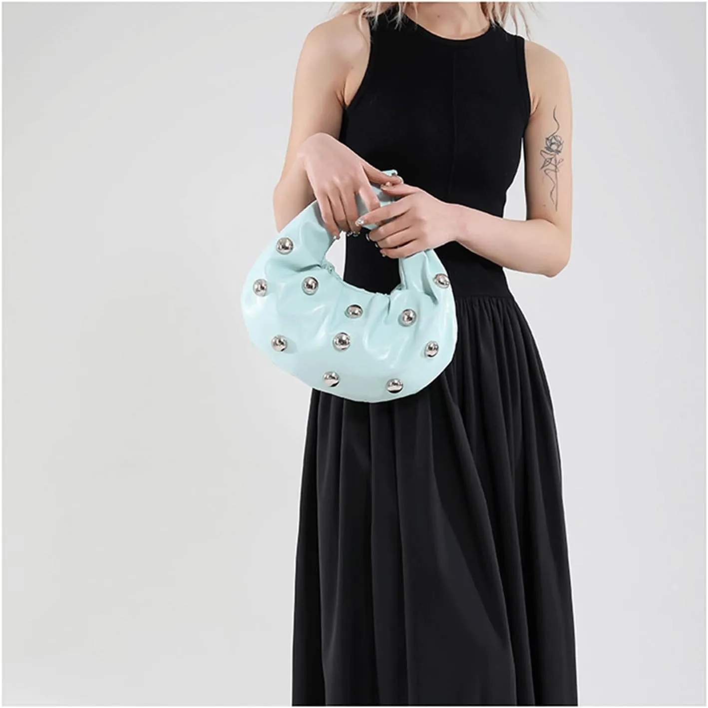 Studded Bag for Women Y2K Studded Purse Slouchy Vegan Leather Shoulder Bag 90s Retro Purse Trendy Chic Hobo Bags