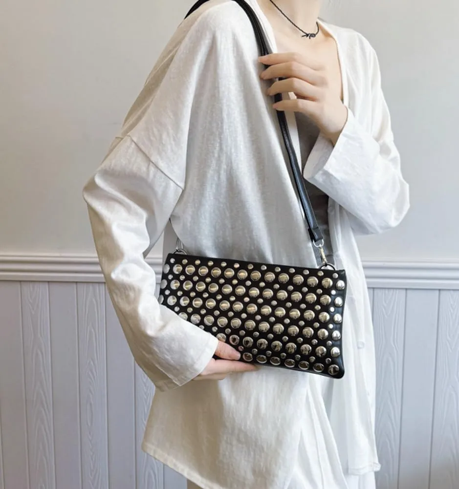 Studded Crossbody Bags for Women Pu Leather Clutch Purses for Women Retro 90s Handbags Chic Evening Bag Envelope Clutch 2025
