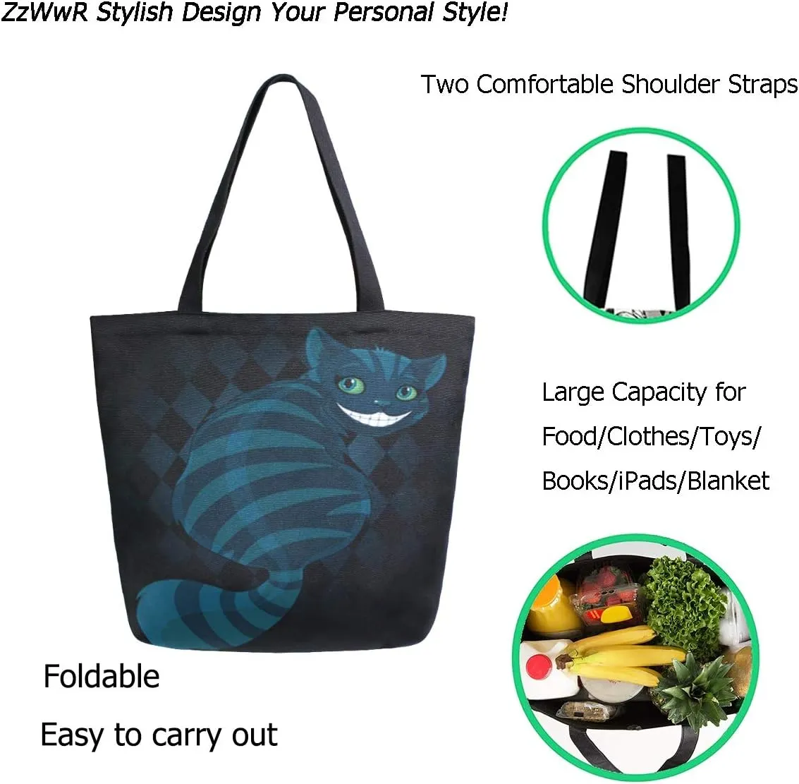 Stylish Cute Pattern Extra Large Shoulder Tote Bag for Beach Travel Weekender Gym Grocery Shopping