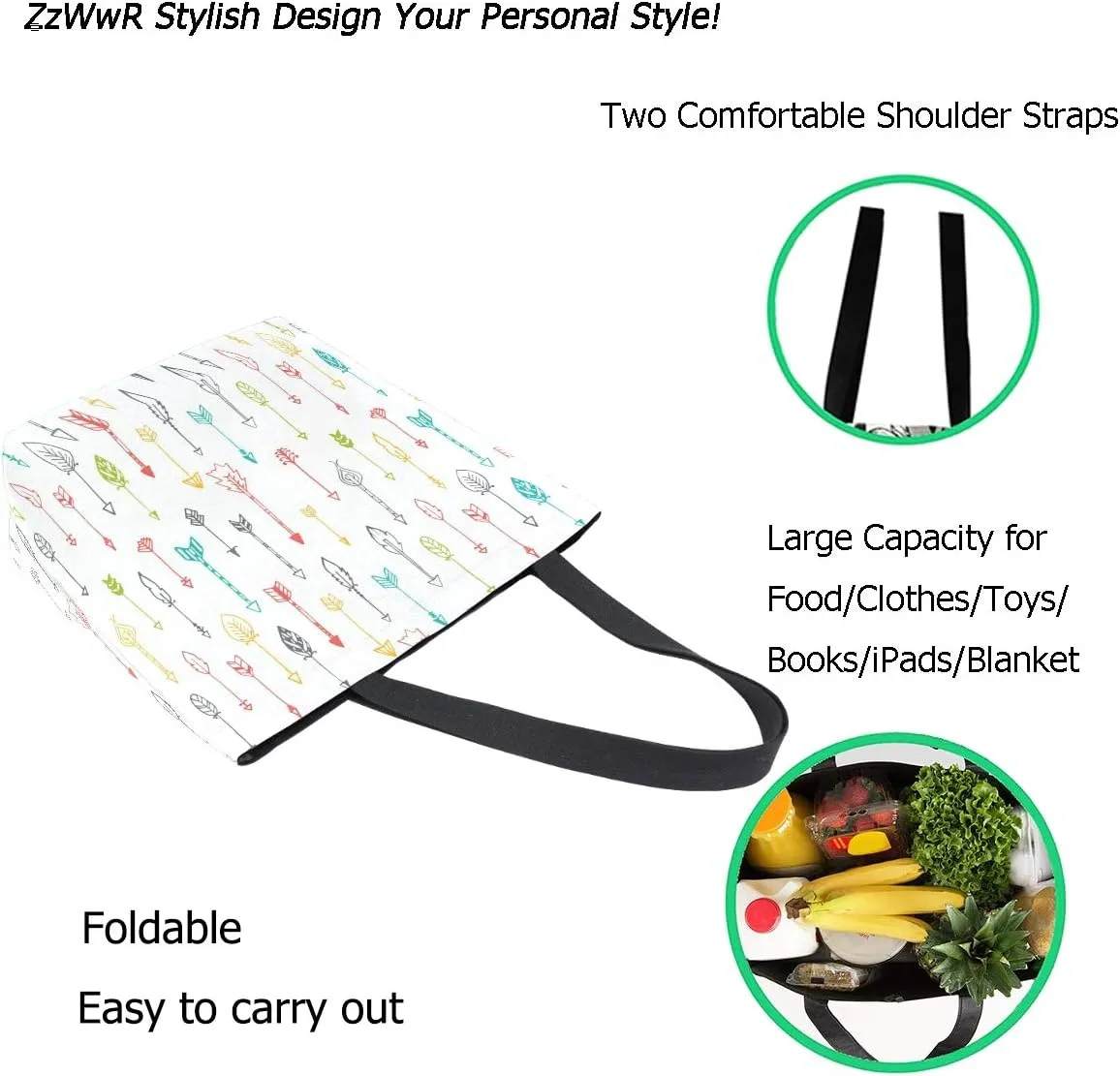 Stylish Print Extra Large Shoulder Tote Bag for Beach Travel Weekender Gym Grocery Shopping