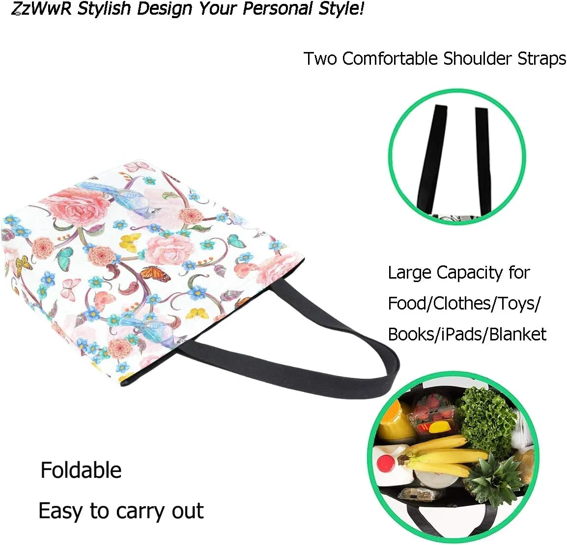 Stylish Print Extra Large Shoulder Tote Bag for Beach Travel Weekender Gym Grocery Shopping