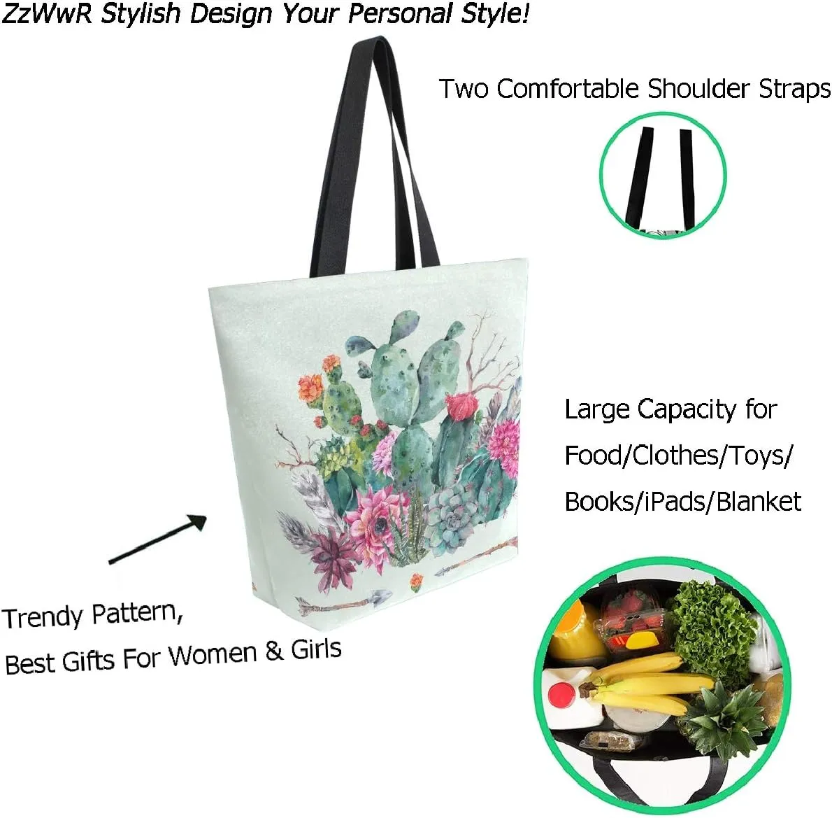 Stylish Print Extra Large Shoulder Tote Bag for Beach Travel Weekender Gym Grocery Shopping