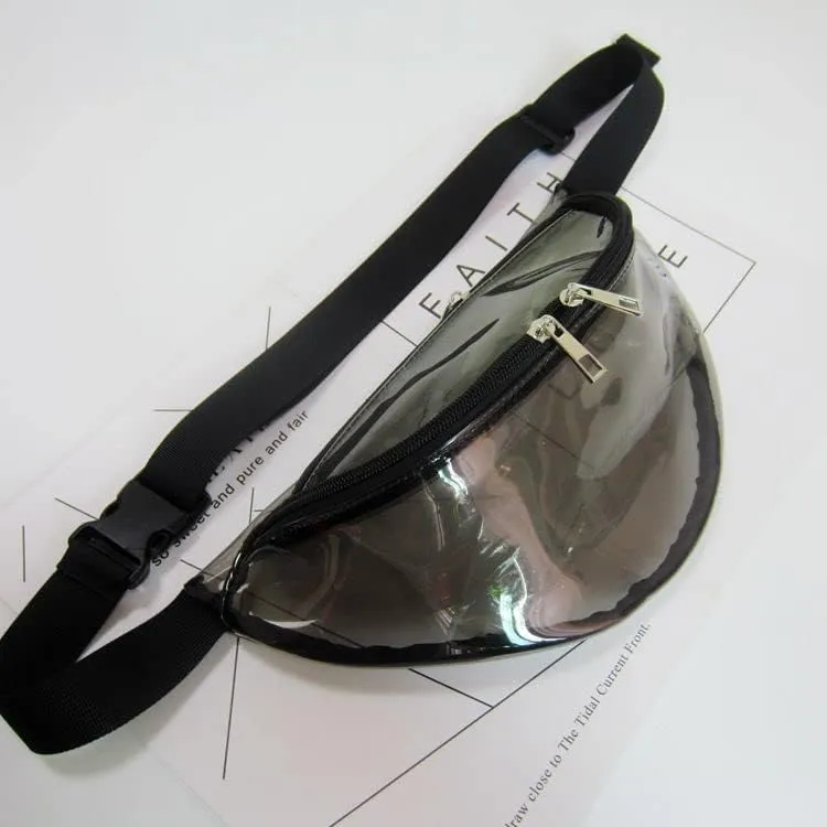 Stylish Women Iridescent Hologram Fanny Pack Shiny Metallic Waist Bag Punk Girl For Festival Rave Hiking Running Cycling (Clear Black)