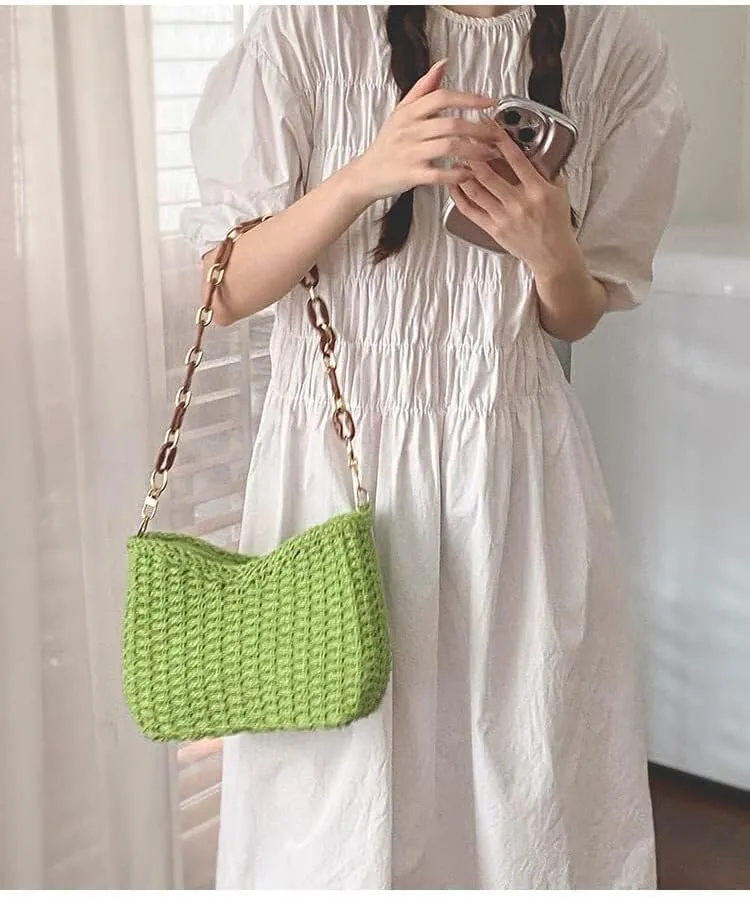 Summer Beach Travel Chic Woven Handbag Aesthetic Clutch Purse for Vacation Straw Woven Shoulder Bag for Women