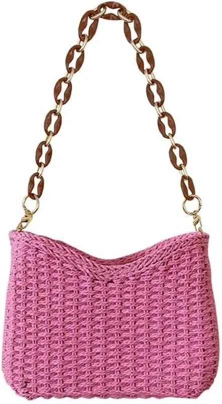 Summer Beach Travel Chic Woven Handbag Aesthetic Clutch Purse for Vacation Straw Woven Shoulder Bag for Women