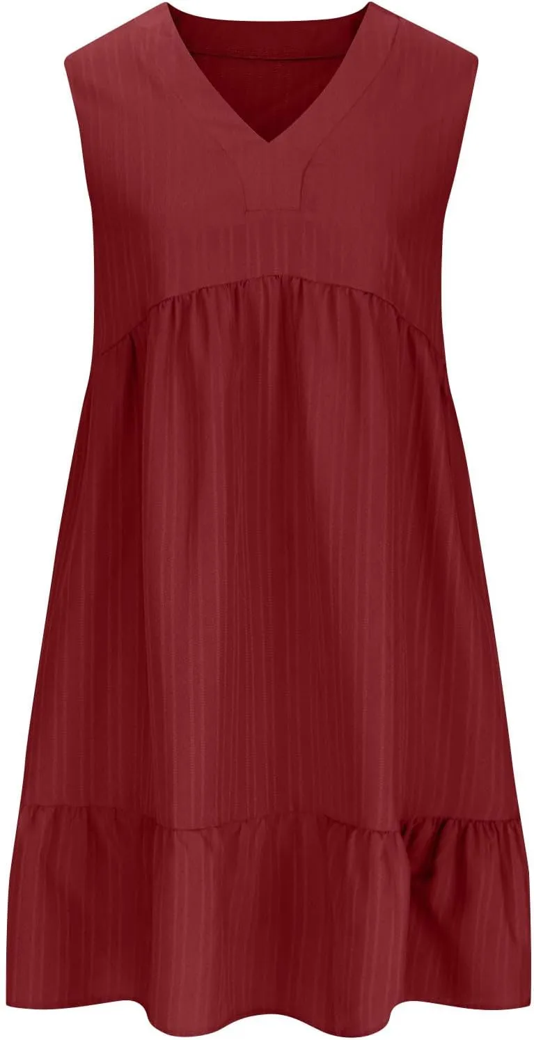 Summer Dresses for Women 2025 Sleeveless V-Neck Flowy Midi Sundresses Layered A-Line Boho Beach Vacation Dress