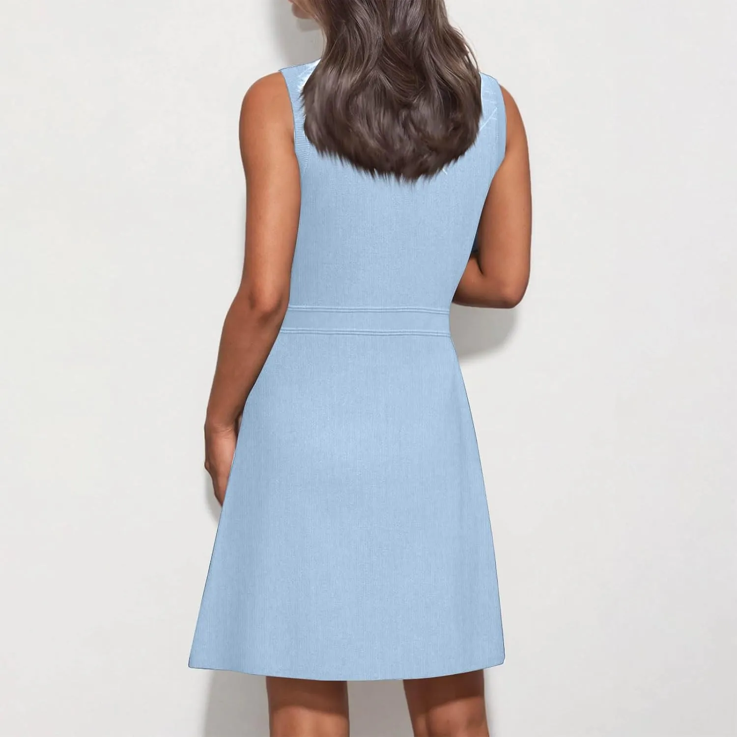 Summer Knit Mini Dress Women Button Casual Sleeveless Elegant Formal Work Dress Casual Slim Fit Bodycon Dresses