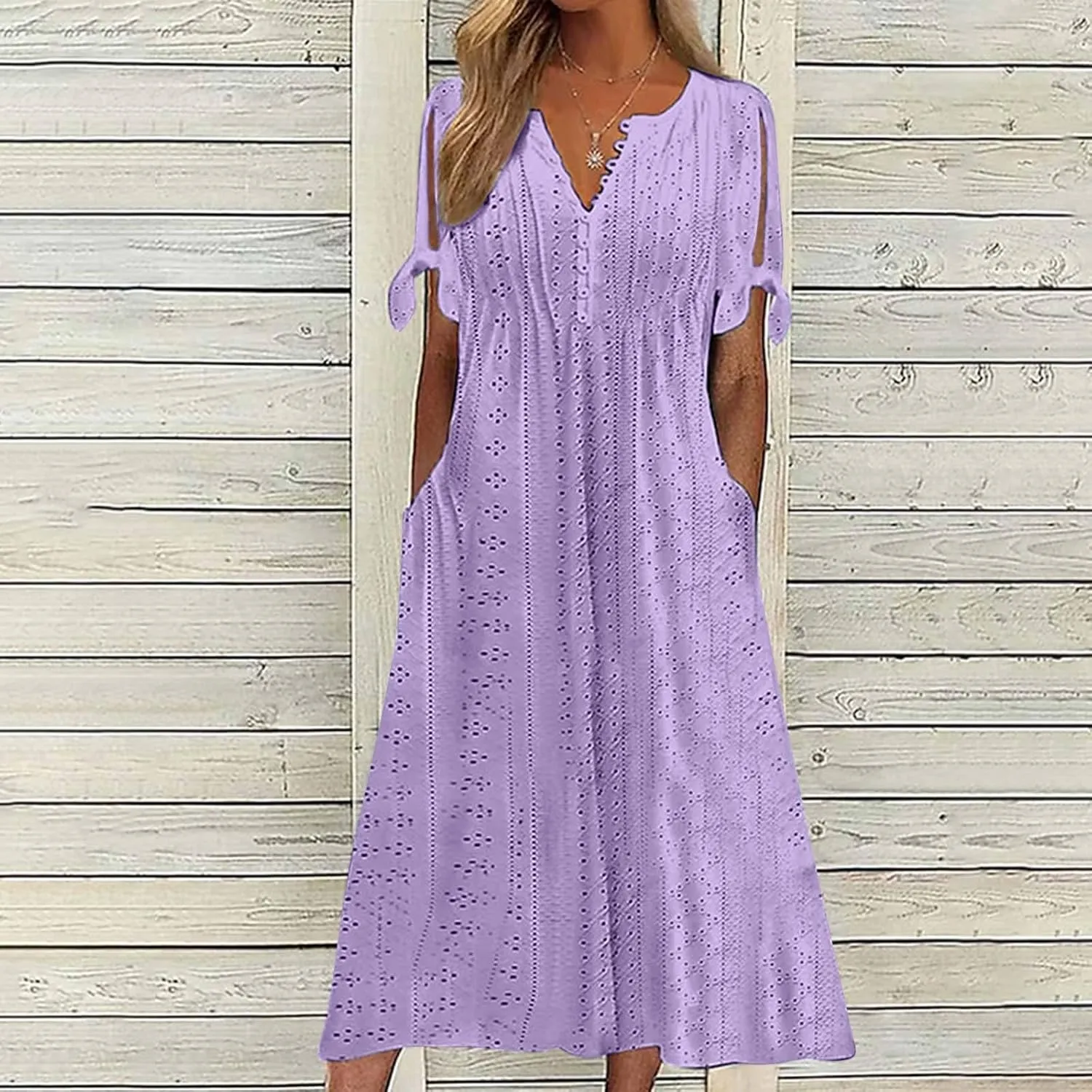 Summer Maxi Dresses for Women 2025 Trendy Short Sleeve Eyelet Flowy Tshirt Dress Casual Summer Beach Vacation Long Sundress