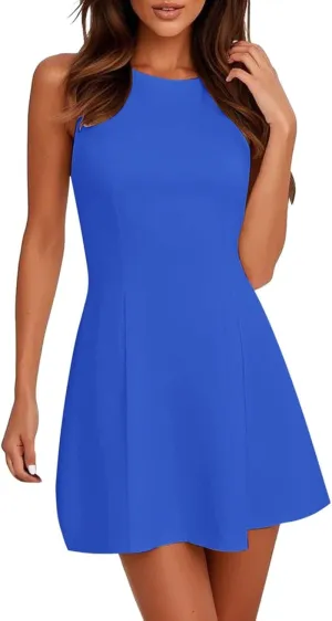 Sun Dresses for Women 2025 Vacation Tank Mini Dress Sleeveless Casual Tshirt Short Dress Beach Flowy Hhalter Dresses