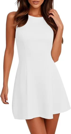 Sun Dresses for Women 2025 Vacation Tank Mini Dress Sleeveless Casual Tshirt Short Dress Beach Flowy Hhalter Dresses
