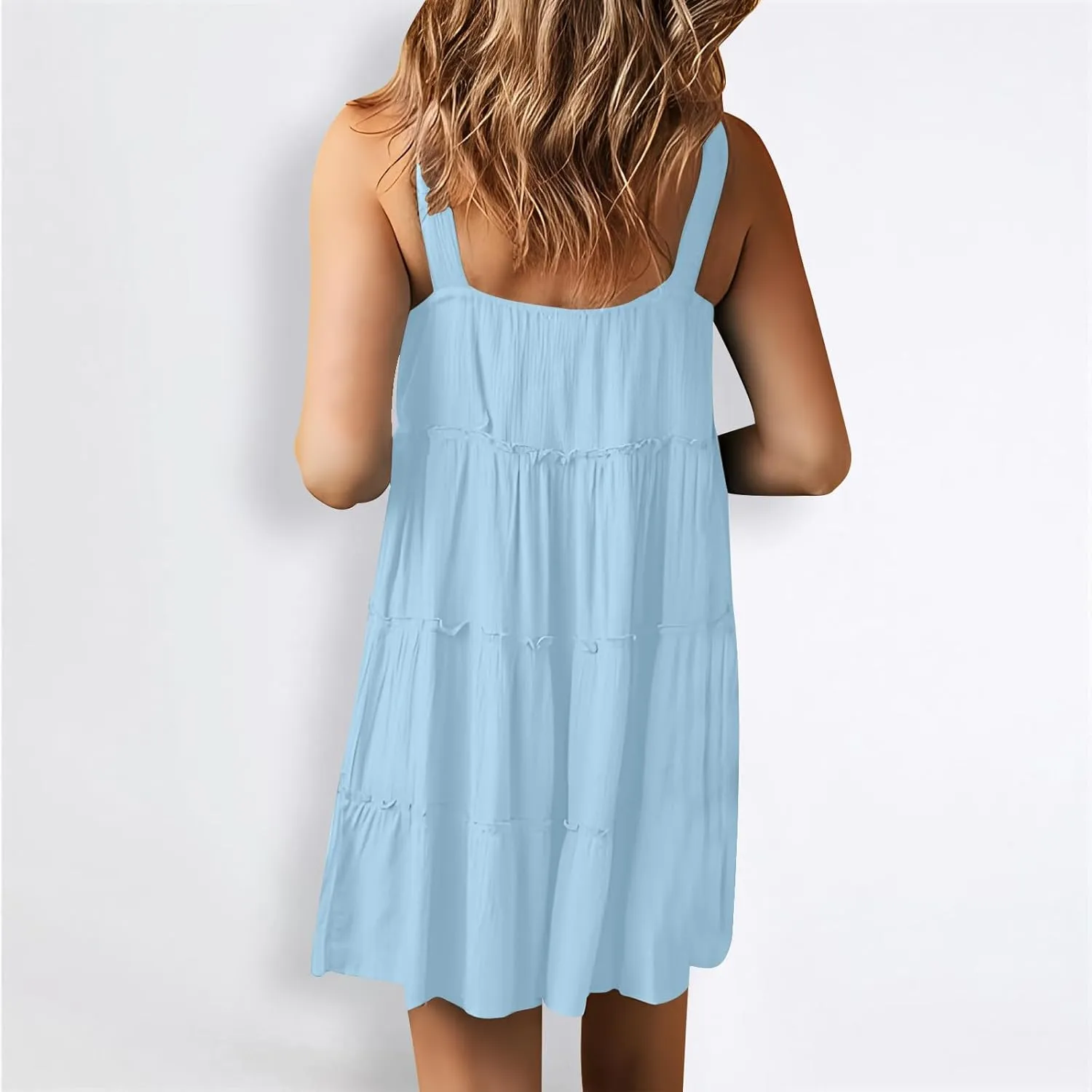 Sundresses for Women 2024 Trendy Summer Tank Dress Sleeveless Crewneck Button Down Ruffle Tiered Casual Swing Mini Dress