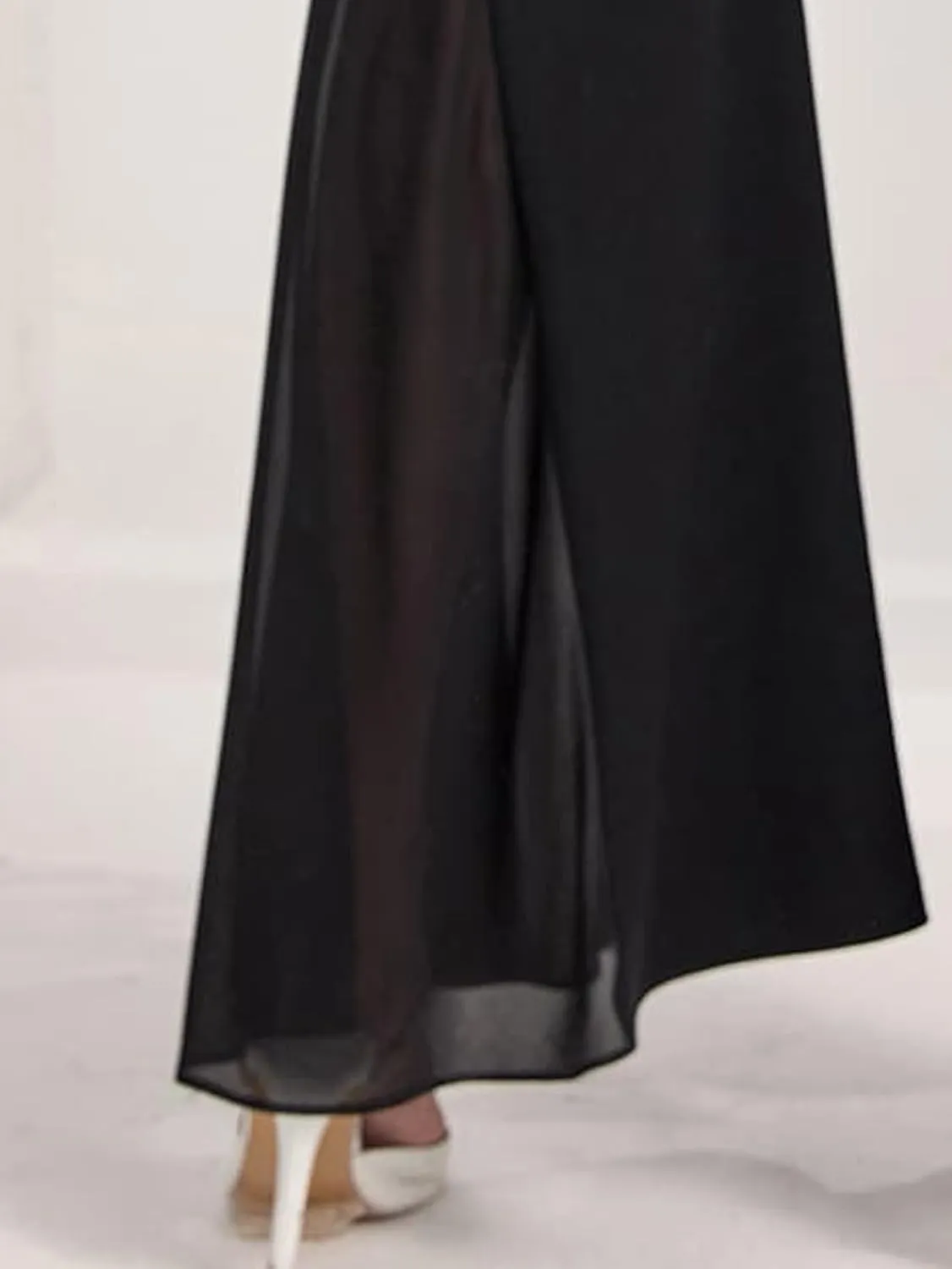 SweatyRocks Women's Casual Flare Leg High Elastic Waist Trousers Wide Leg Mesh Hem Stretchy Long Pants