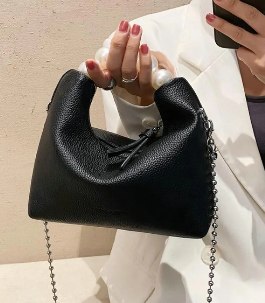 Sweet Shoulder Bag Vegan Leather Clutch Bag For Women Trendy Mini Crossbody Handbag Womens Versatile Work Purse Pearl Handle