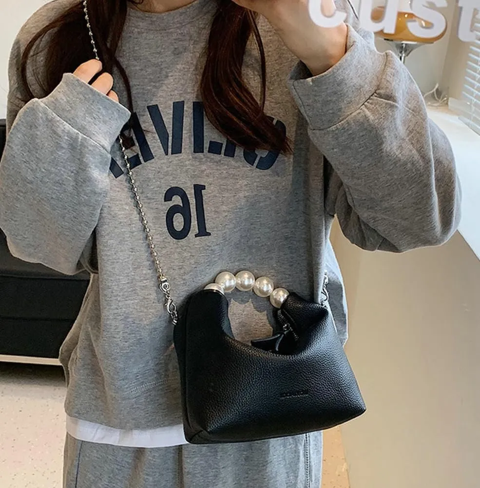 Sweet Shoulder Bag Vegan Leather Clutch Bag For Women Trendy Mini Crossbody Handbag Womens Versatile Work Purse Pearl Handle
