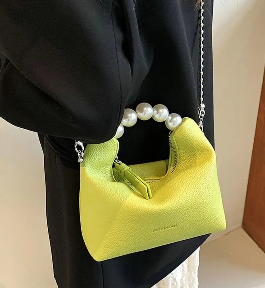 Sweet Shoulder Bag Vegan Leather Clutch Bag For Women Trendy Mini Crossbody Handbag Womens Versatile Work Purse Pearl Handle