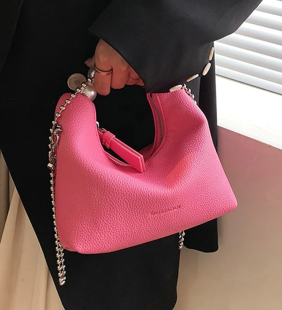Sweet Shoulder Bag Vegan Leather Clutch Bag For Women Trendy Mini Crossbody Handbag Womens Versatile Work Purse Pearl Handle