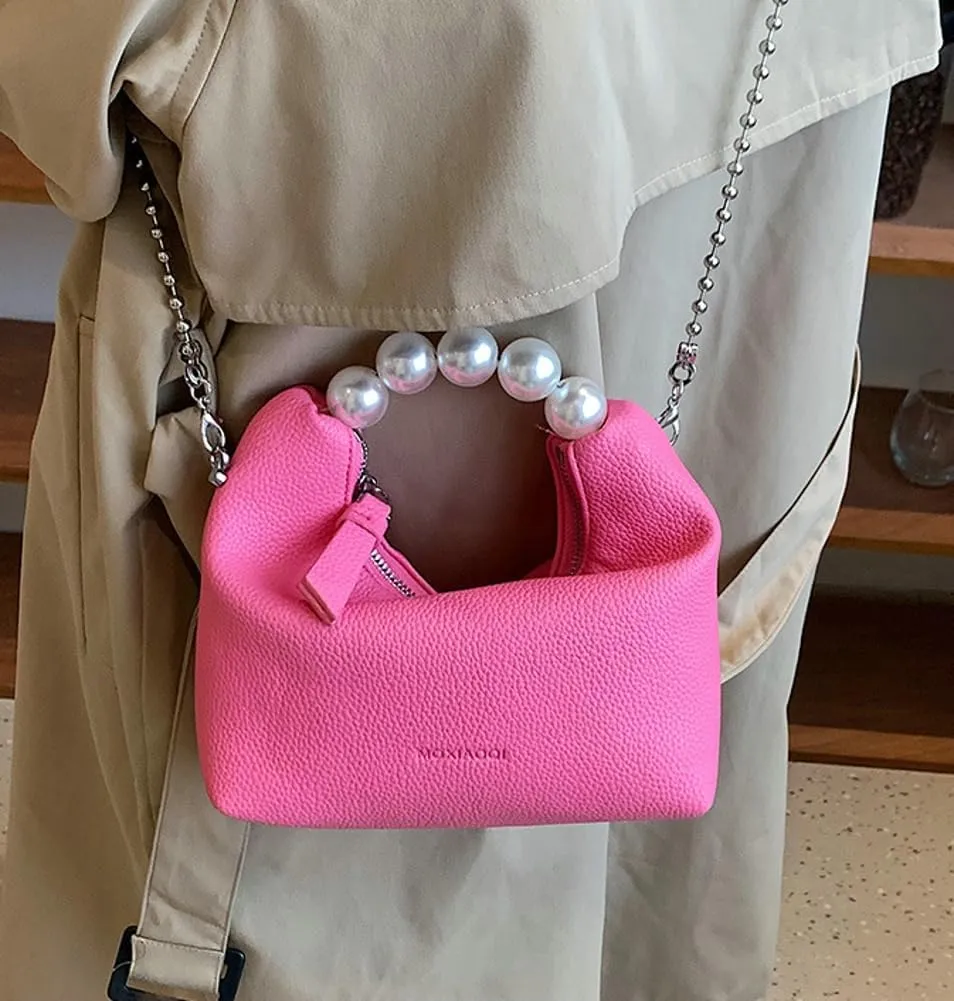 Sweet Shoulder Bag Vegan Leather Clutch Bag For Women Trendy Mini Crossbody Handbag Womens Versatile Work Purse Pearl Handle