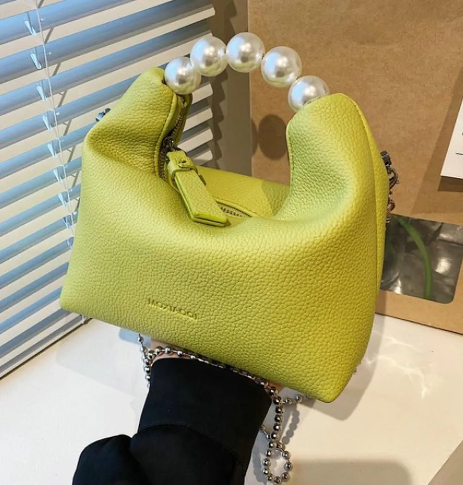 Sweet Shoulder Bag Vegan Leather Clutch Bag For Women Trendy Mini Crossbody Handbag Womens Versatile Work Purse Pearl Handle