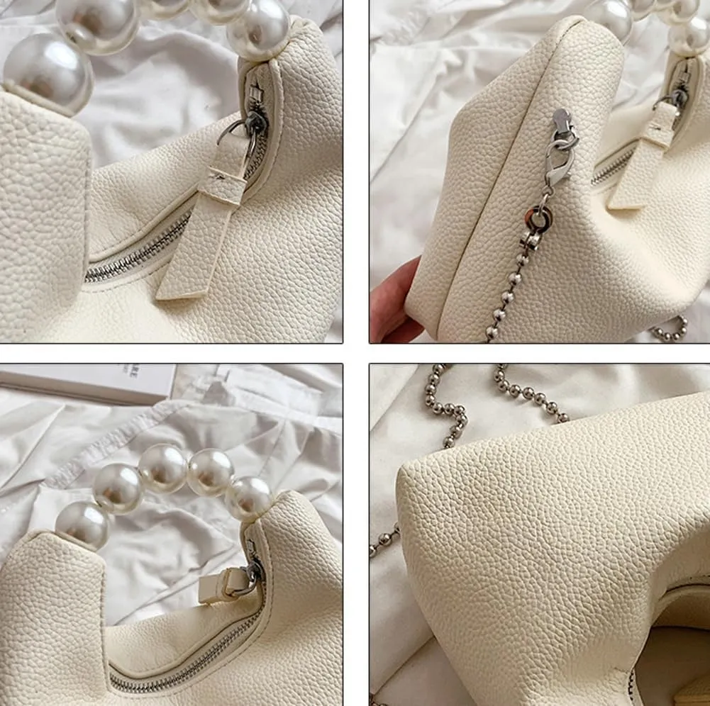 Sweet Shoulder Bag Vegan Leather Clutch Bag For Women Trendy Mini Crossbody Handbag Womens Versatile Work Purse Pearl Handle