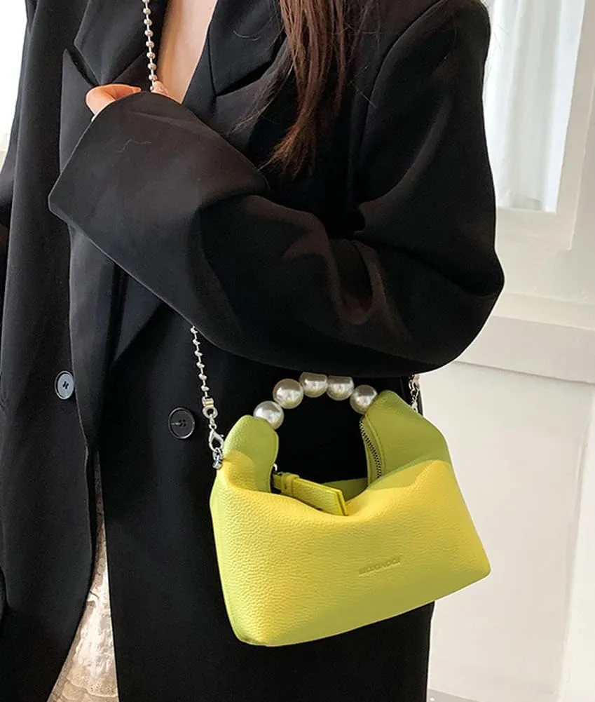 Sweet Shoulder Bag Vegan Leather Clutch Bag For Women Trendy Mini Crossbody Handbag Womens Versatile Work Purse Pearl Handle