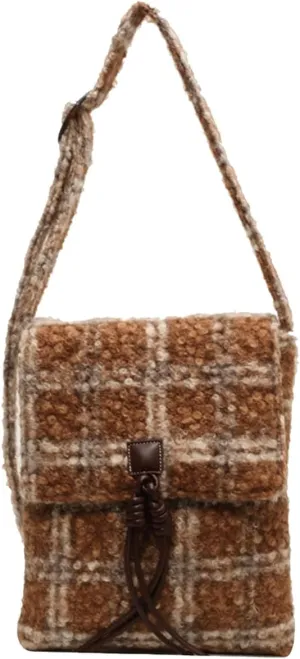 Tartan Shoulder Bag for Women - Tweed Handbag Vintage Crossbody Top Handle With Adjustable Strap