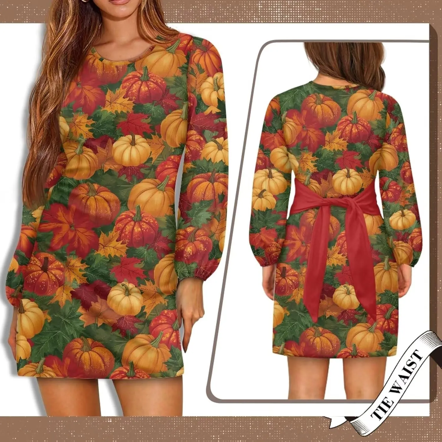 TODIYADDU Womens Dresses Trendy Cocktail Dresses for Wedding Guest Casual Fall Dresses Ladies Long Sleeve Tie Waist Dress