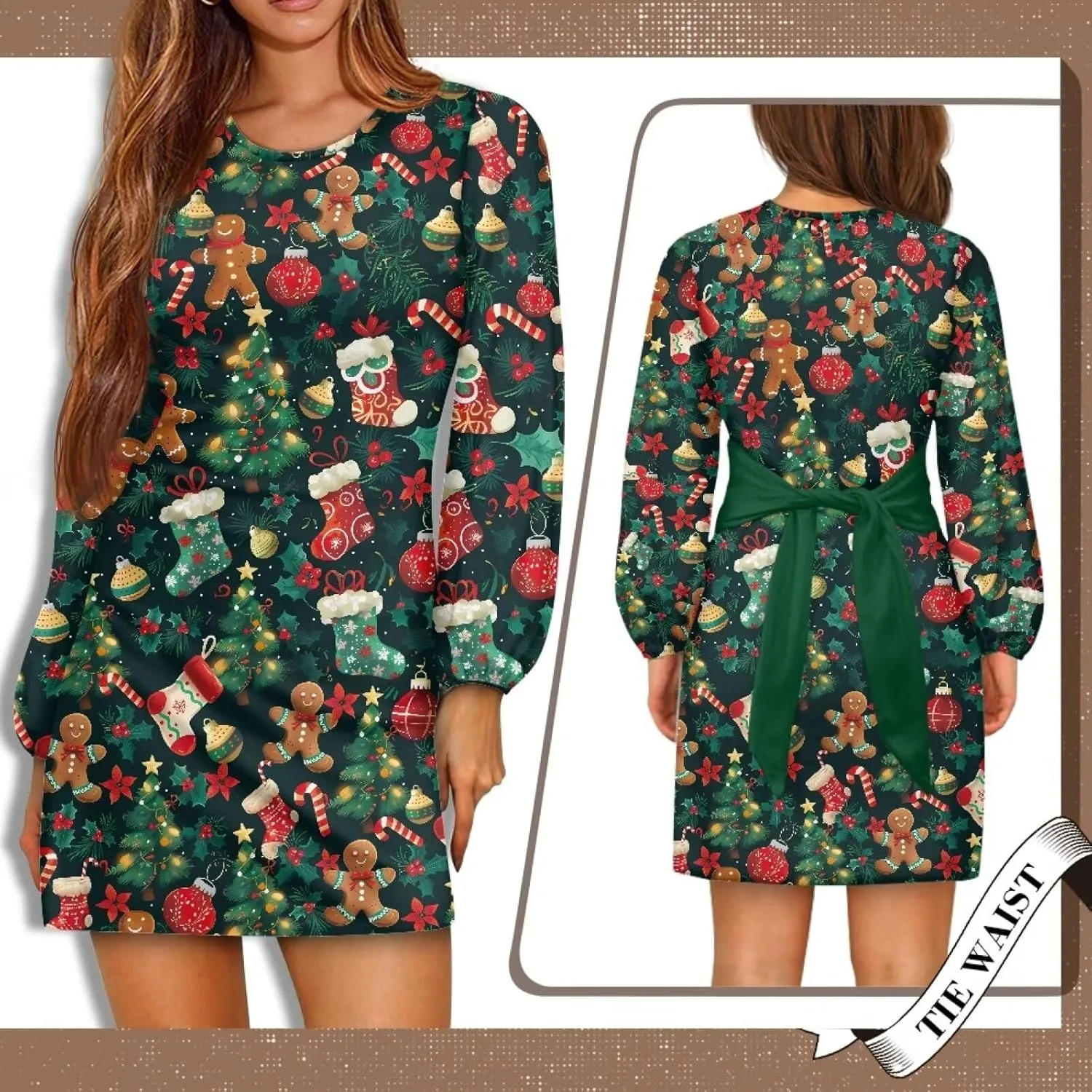 TODIYADDU Womens Dresses Trendy Cocktail Dresses for Wedding Guest Casual Fall Dresses Ladies Long Sleeve Tie Waist Dress