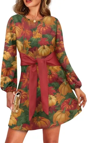 TODIYADDU Womens Dresses Trendy Cocktail Dresses for Wedding Guest Casual Fall Dresses Ladies Long Sleeve Tie Waist Dress