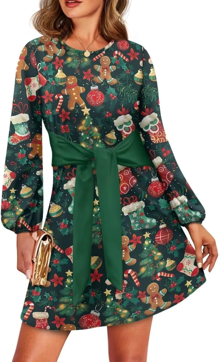 TODIYADDU Womens Dresses Trendy Cocktail Dresses for Wedding Guest Casual Fall Dresses Ladies Long Sleeve Tie Waist Dress