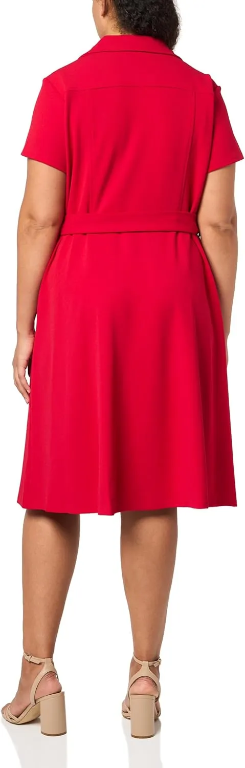 Tommy Hilfiger Women's Scuba Midi Tie Waist Dress