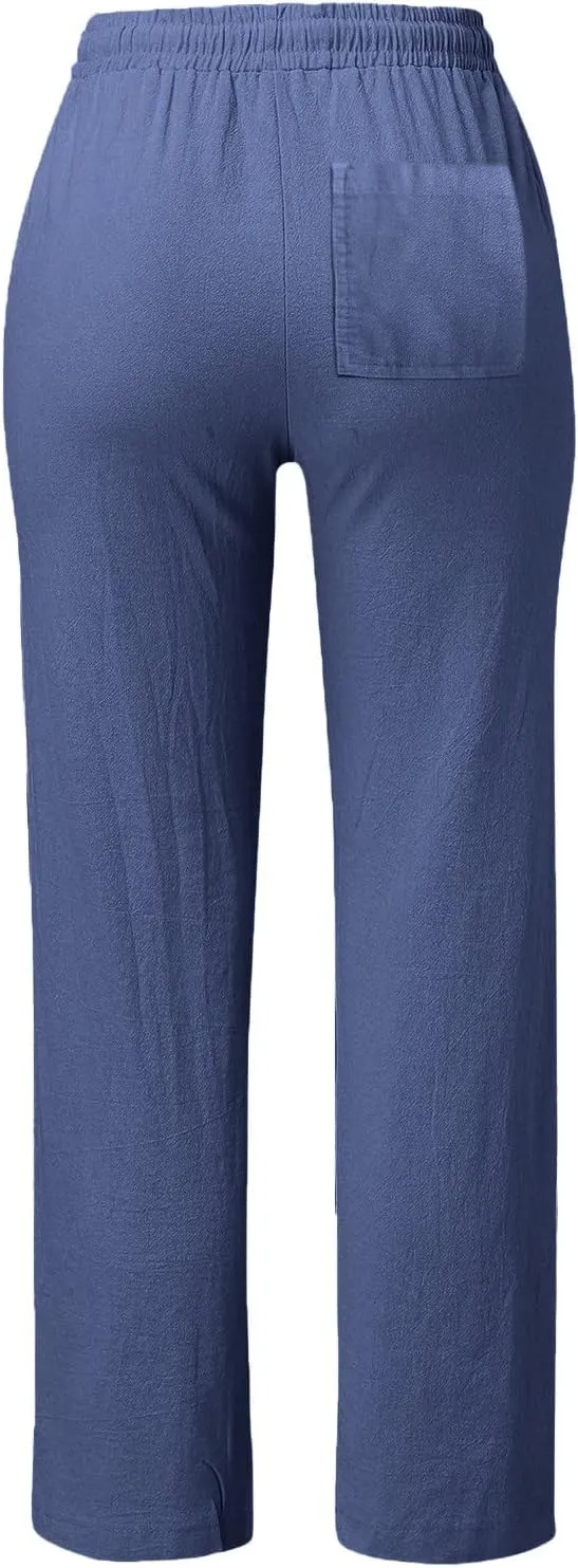 Trendy Pants For Women 2024 Work Trouser High Waist Vintage Dressy Wide Leg Pants Comfy Linen Summer Boho Sweatpant