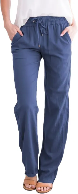 Trendy Pants For Women 2024 Work Trouser High Waist Vintage Dressy Wide Leg Pants Comfy Linen Summer Boho Sweatpant