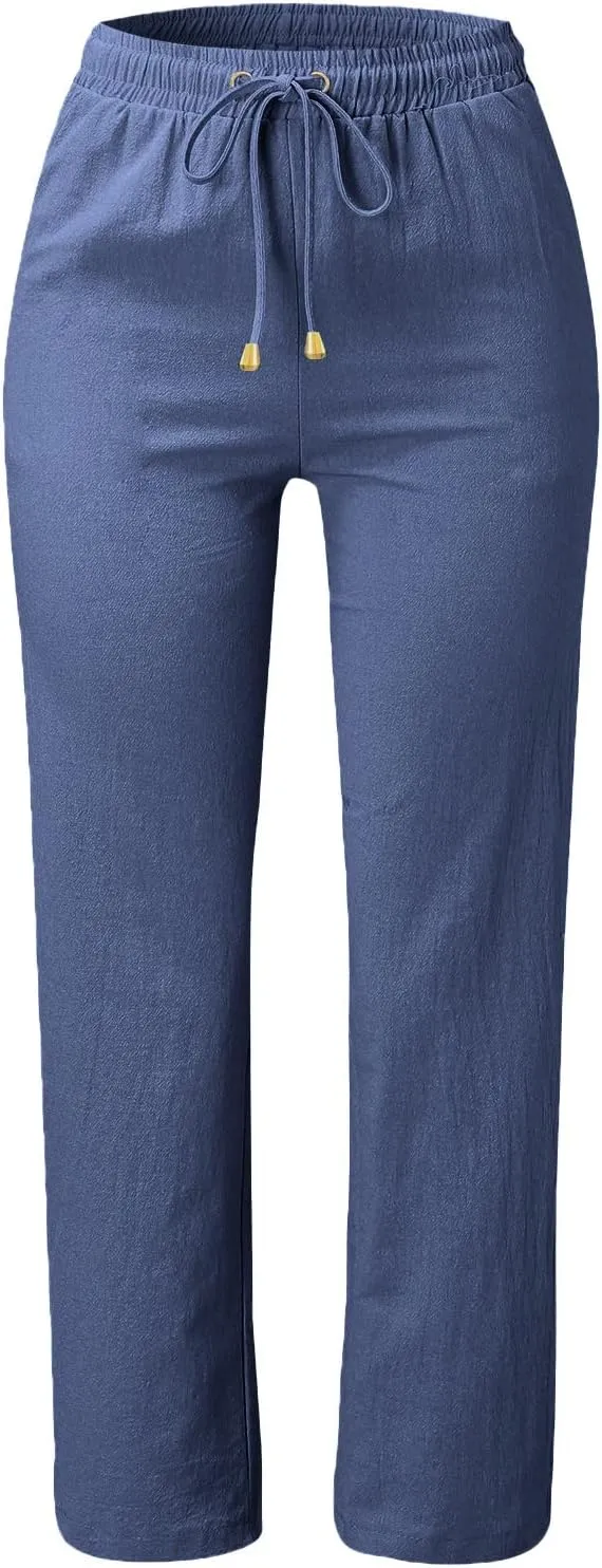 Trendy Pants For Women 2024 Work Trouser High Waist Vintage Dressy Wide Leg Pants Comfy Linen Summer Boho Sweatpant