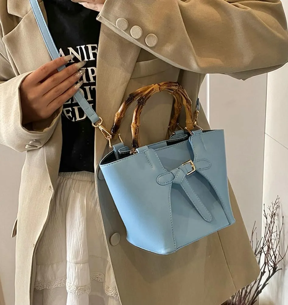 Trendy Shoulder Bag Bucket Purse For Women Commuter Handbag Womens Versatile Satchel Work Purse Travel Bamboo Handle 2025