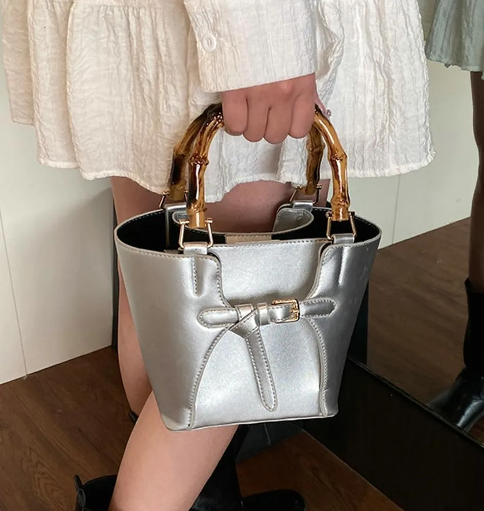 Trendy Shoulder Bag Bucket Purse For Women Commuter Handbag Womens Versatile Satchel Work Purse Travel Bamboo Handle 2025