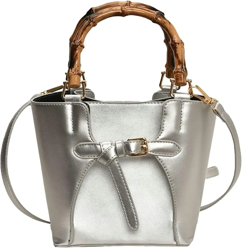 Trendy Shoulder Bag Bucket Purse For Women Commuter Handbag Womens Versatile Satchel Work Purse Travel Bamboo Handle 2025