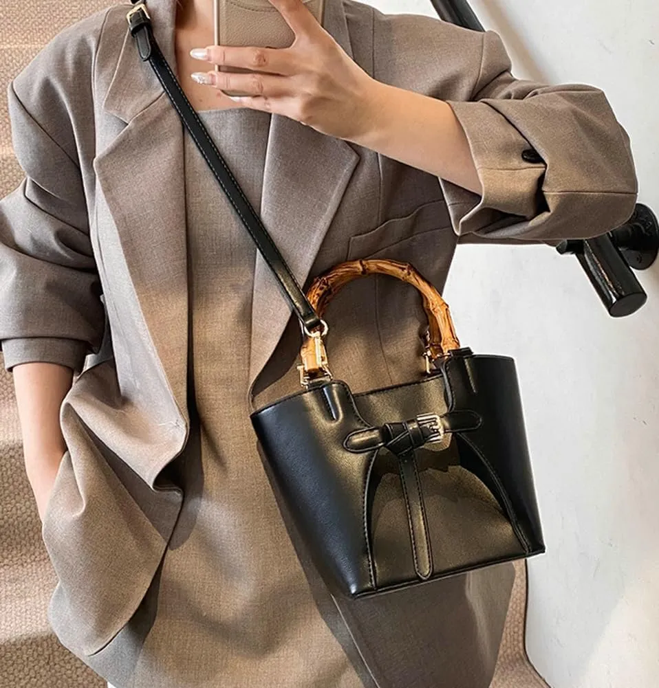 Trendy Shoulder Bag Bucket Purse For Women Commuter Handbag Womens Versatile Satchel Work Purse Travel Bamboo Handle 2025