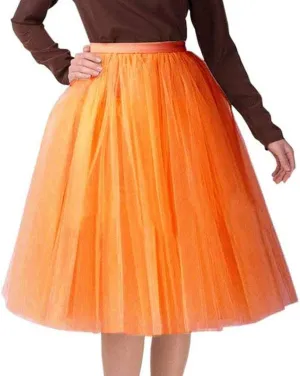 Tulle Skirts for Women Pleated Layered Tutu Skirt Flowy Skirts Bridesmaid Wedding Midi Skirt Festival (Orange, One Size)