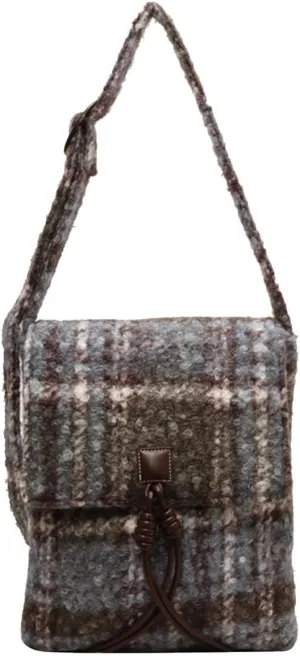 Tweed Handbag Shoulder for Women Vintage Crossbody Top Handle Medium Capacity Messenger Tartan