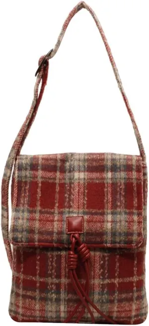 Tweed Handbag Shoulder for Women Vintage Crossbody Top Handle Medium Capacity Messenger Tartan